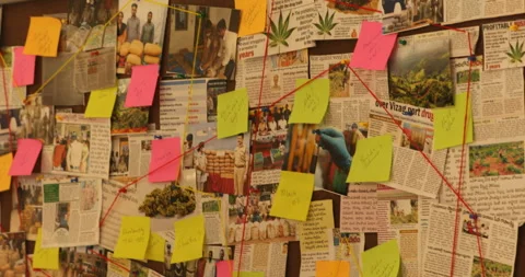 Detective Board with Sticky Notes Stock Footage 289568322