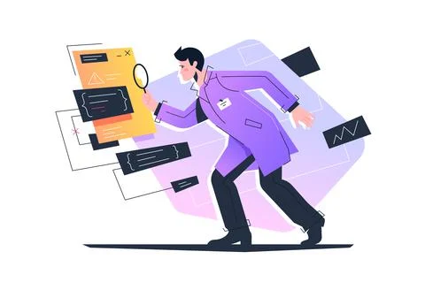 Detective, crime investigation, document with error notification Stock Illustration