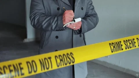Detective on Crime Scene Taking Notes Video stock 310066226