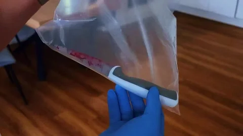 Detective Expert Examining Murder Weapon At Crime Scene Stock Footage 337257097