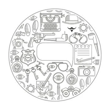 Detective icons in circle Stock Illustration