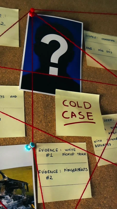 Detective investigating a cold case on an evidence board Stock Footage 343934057