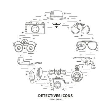 Detective linear icons Stock Illustration