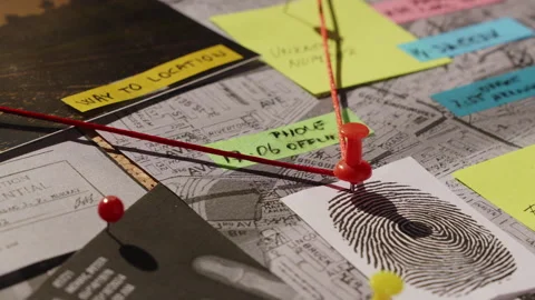 Detective Linking Timeline Evidence with Red String on Investigative Crime Stock Footage 339976688
