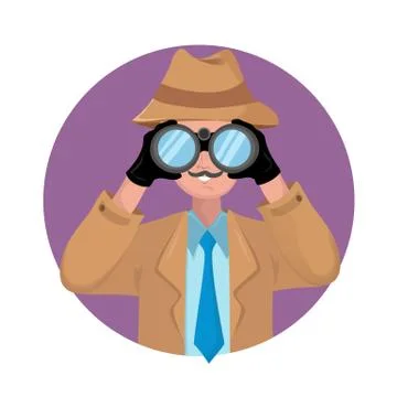 Detective looking through binocular Stock Illustration