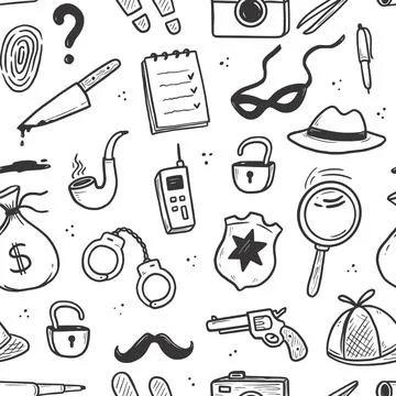 Detective seamless pattern. Hand drawn sketch Stock Illustration