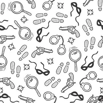 Detective seamless pattern. Hand drawn sketch Stock Illustration