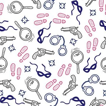 Detective seamless pattern. Hand drawn sketch Stock Illustration