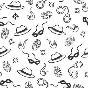 Detective seamless pattern. Hand drawn sketch Stock Illustration