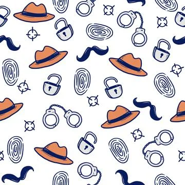 Detective seamless pattern. Hand drawn sketch Stock Illustration