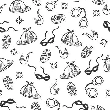 Detective seamless pattern. Hand drawn sketch Stock Illustration