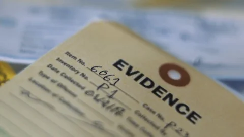 Detective Table Full of Murder Evidence Documents Slider Shot 動画素材 121157479