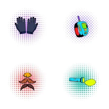 Detective tools set pop art comic icons イラスト素材