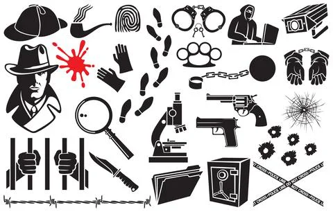 Detective vector icons set Stock Illustration