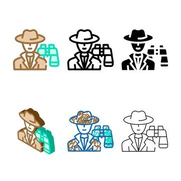 Detective worker color multipack icon vector Stock Illustration