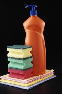 Detergent and sponge Stock Photos