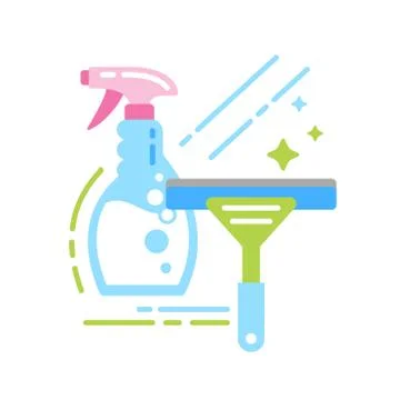Detergent and window scraper flat color icon. Sign for web page, mobile app,  Stock Illustration