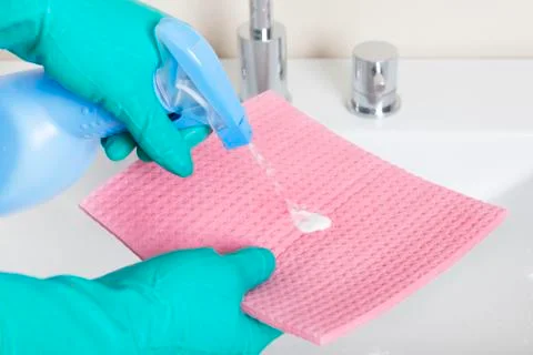 Detergent on cleaning rags Stock Photos