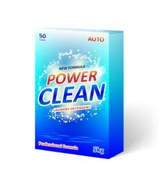 Detergent powder packaging box design. Product package for laundry detergent or Stock Illustration