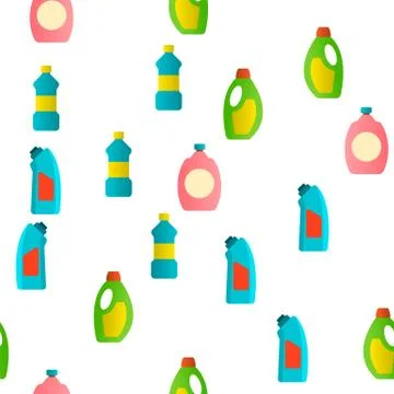 Detergent, Washing Liquid Vector Seamless Pattern 스톡 일러스트