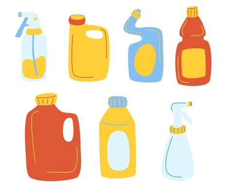 Detergents bottles vector cartoon set. Cleaning products cleaning supplies fo イラスト素材