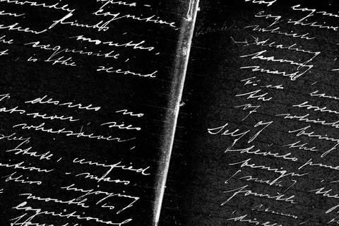 Deteriorating old notebook with script in English Foto stock