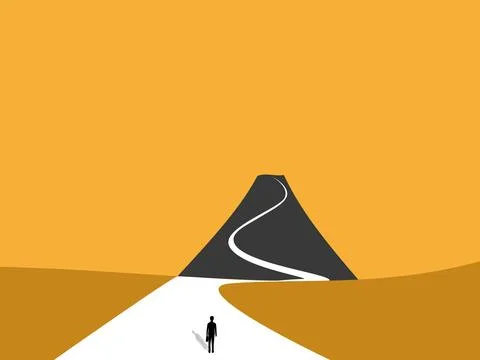 Determination, ambition, men look for a way to conquer the mountain Stock Illustration