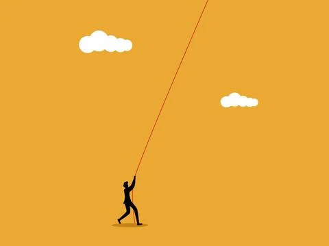 Determination and effort, businessman pulling a rope from the sky Stock Illustration