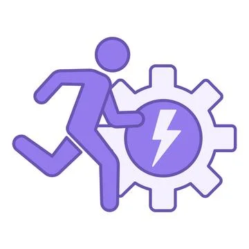 Determination Colored Icon. Vector Icon of Running Man and Gears. Act decis.. イラスト素材