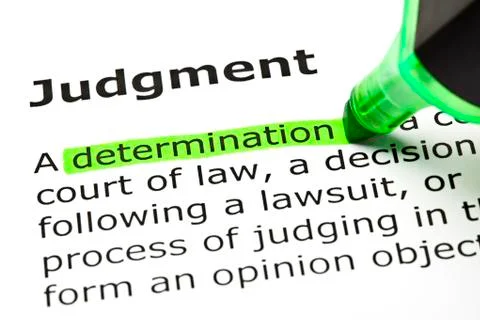 'determination' highlighted, under 'judgment' Stock Photos