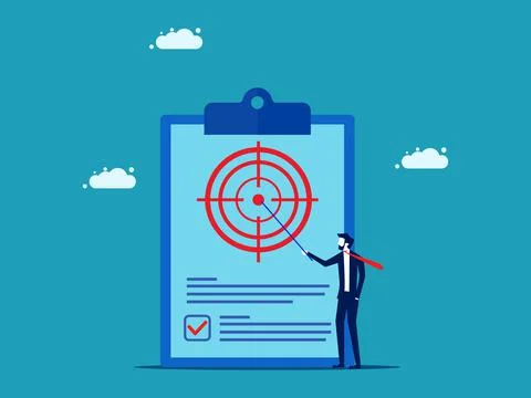 Determine the scope of work. Businessman presenting goals and plans. vector Stock Illustration