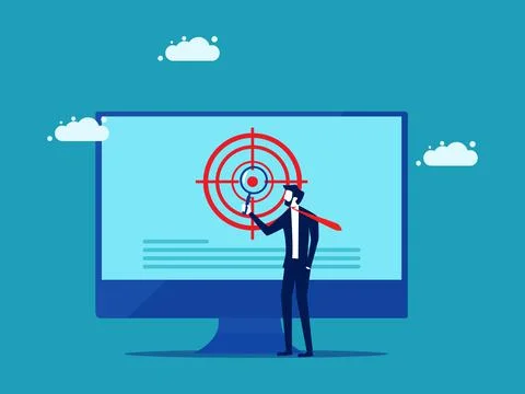 Determine the scope of work. Businessman presenting goals and plans. vector Illustrazione stock