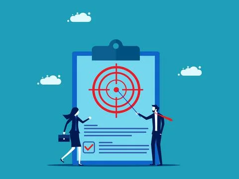 Determine the scope of work. Businessman presenting goals and plans. vector Stock Illustration