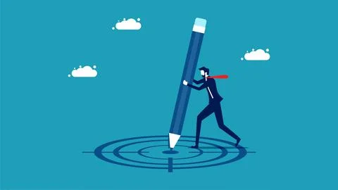 Determine the scope of work. Businessmen presenting goals. vector 스톡 일러스트