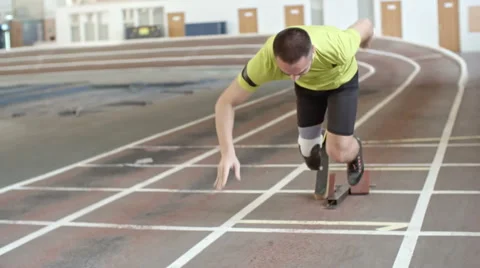 Determined Amputee Runner Starting Stock Footage 62057388