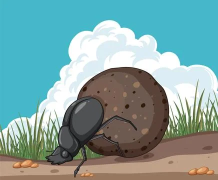 Determined Ant Pushing a Large Rock Stock Illustration