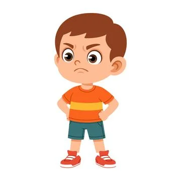 Determined Boy Expression Standing with Clenched Fists Flat Cartoon Character Stock Illustration