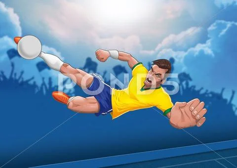 Determined Football Player Executes Horizontal Air Borne Scissors Kick Stock Illustration