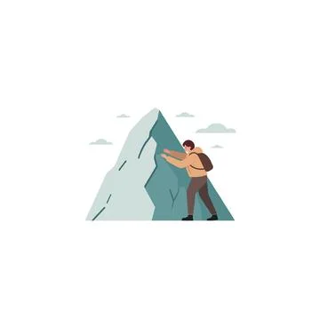 Determined hiker challenges imposing mountain with unwavering resolve and u.. Stock Illustration