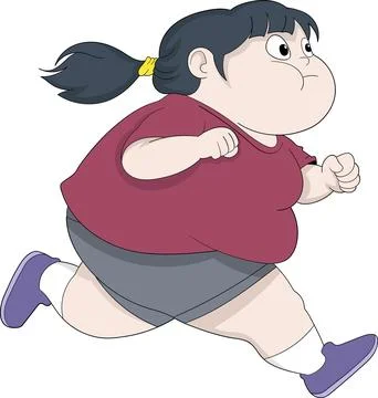 Determined Plus-Size Girl Running For Cardio Training In Cartoon Style Stock Illustration