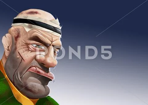 Determined Sweating Scratched and Bleeding Rugby Player Stock Illustration