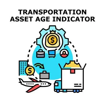 Determining transportation asset age indicator value concept Stock Illustration