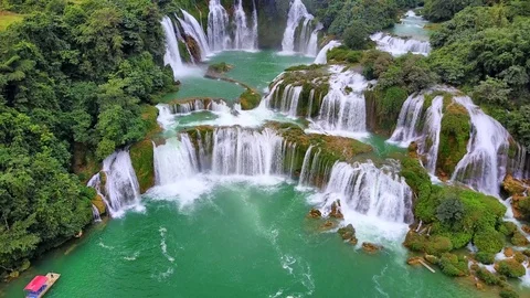 DeTian waterfalls (in Vietnamese Ban Gioc) best aerial view by drone - clip 9 Stock Footage