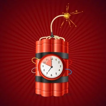 Detonate Dynamite Bomb and Timer Clock. Vector 库存插图