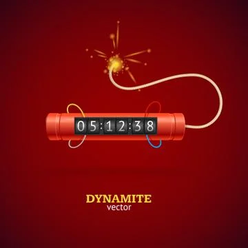 Detonate Dynamite Bomb and Timer Clock. Vector Stock Illustration