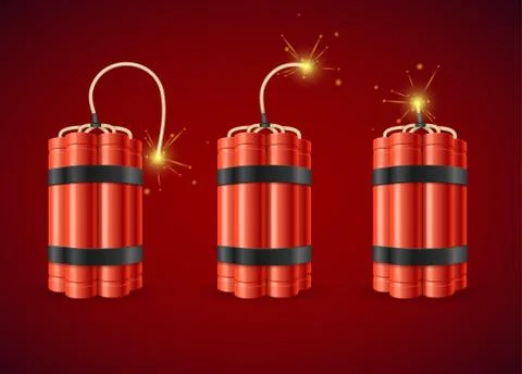 Detonate Dynamite Bomb Set. Vector Illustrazione stock