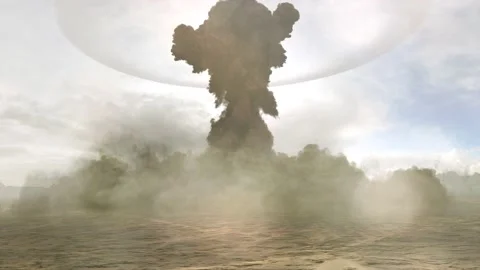 Detonating Tactical Nuclear atom bomb in the desert Stock Footage 219854239