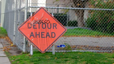 Detour Ahead Sign Stock Footage 237842937