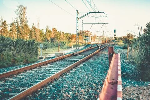 Detour of train tracks on a stone path Stock Photos