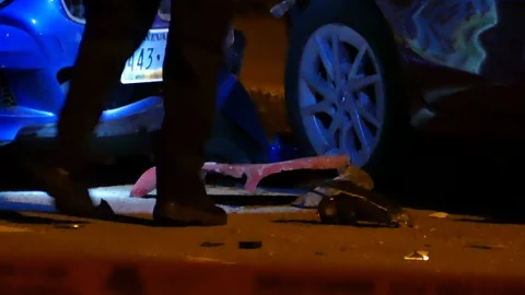 Detritus from a car accident Stock Footage 95735165
